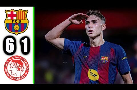 ملخص مباراة برشلونة و او لمبياكوس 6-1 اهداف  مباراة برشلونه و اولمبياكوس اليوم 2025